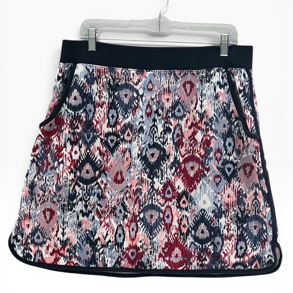 D&Co Active Womens Skort Large Ikat Print Navy Red Athletic Golf Tennis Skirt